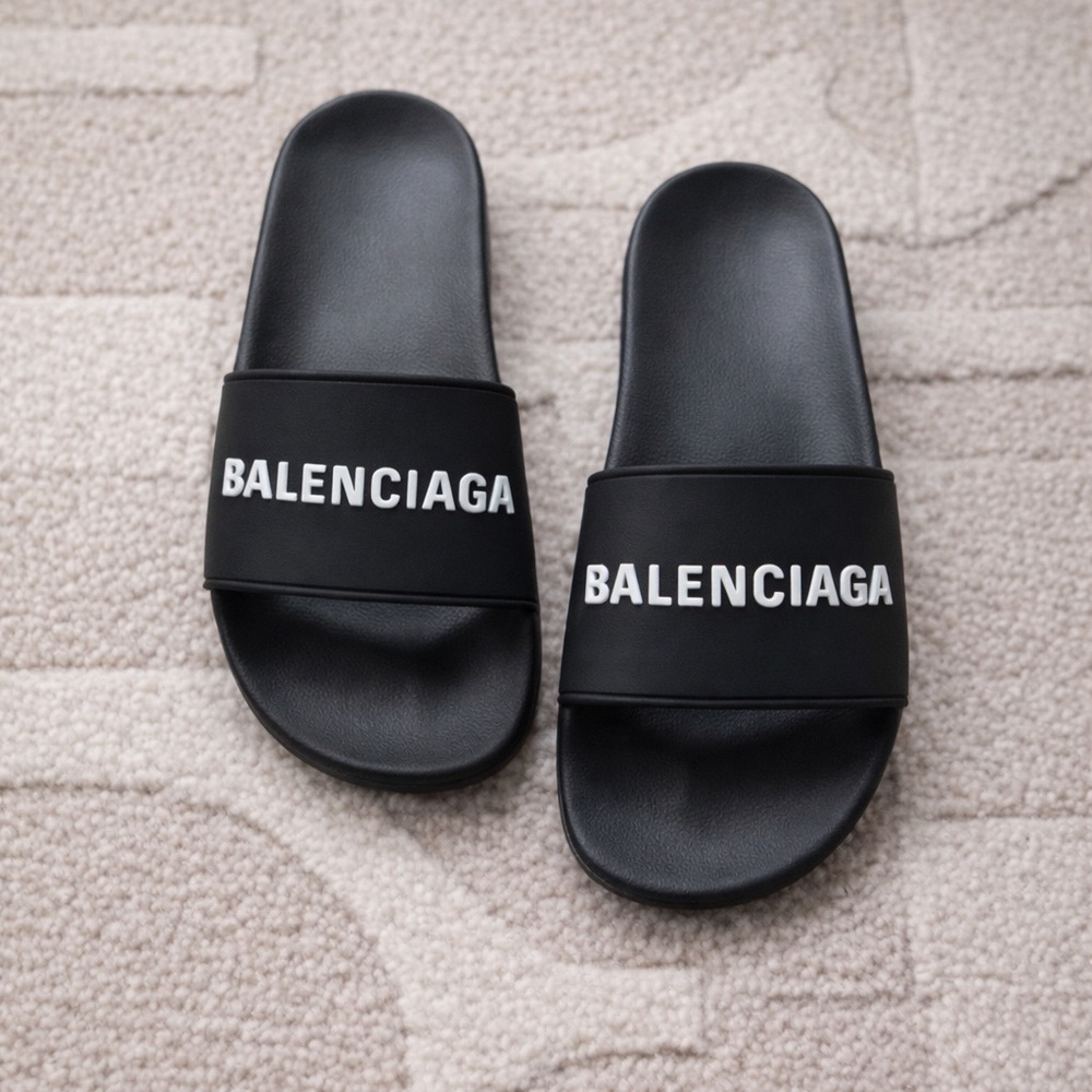 Balenciaga Logo Slides in Black
